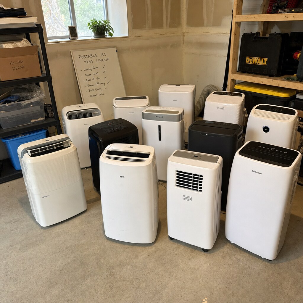 Portable air conditioner cooling a bright living room